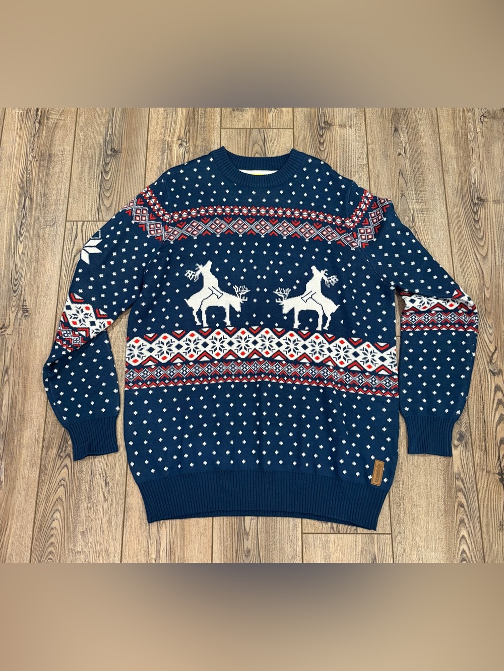Tipsy Elves Moose Fair Isle Ugly Christmas Sweater Blue Knit Size approx2XL/3XL